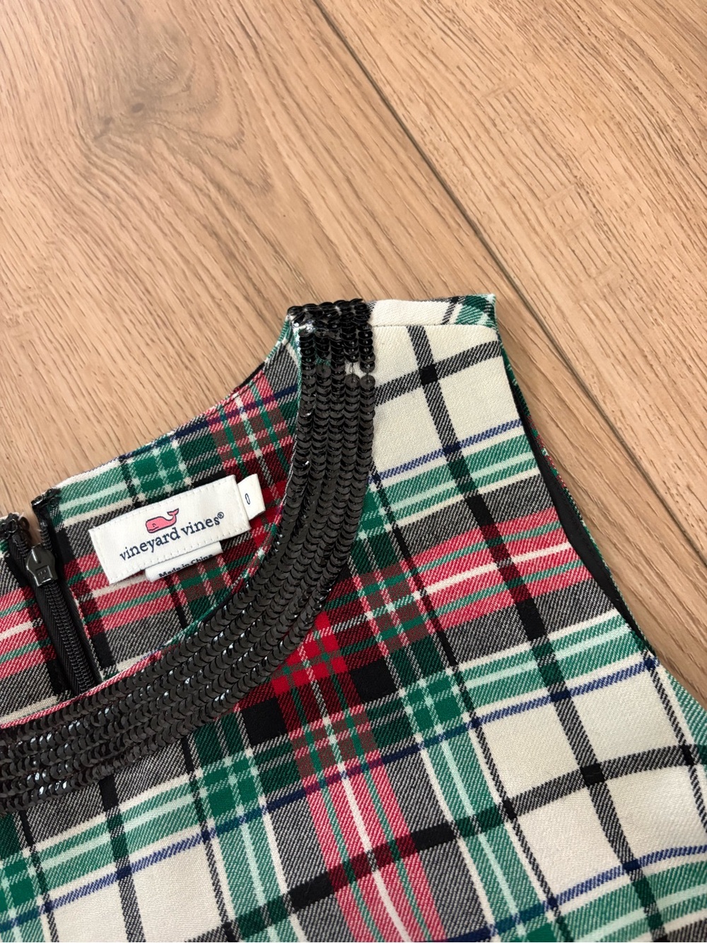 Vineyard Vines Red, Green & White Plaid Sleeveless Shift Dress - Picture 3 of 8